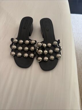 Alexander Wang Black Slide Mules with Silver Studded Straps